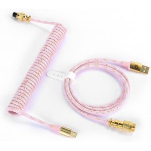 C03 C&acirc;ble USB C Spiral&eacute; pour Clavier de Jeu, Cable USB C Tress&eacute; pour Clavier M&eacute;canique in Starlight Nylon avec Aviateur en M&eacute;tal Dor&eacute; Amovible, Type-C vers USB-A C&acirc;ble de Clavier Rose - Neuf