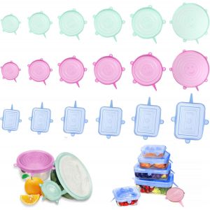 Kalanka-18 Pcs Couvercles En Silicone, Ensemble De Couvercle En Silicone De Diff&eacute;rentes Tailles, Couvercles Extensibles En Silicone R&eacute;utilisables, Couvercle Extensible Pour Bols, Verres, Bo&icirc;tes, Frui - Neuf