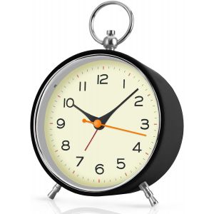 KAL-Réveil Analogique Sans Tic-Tac Avec Veilleuse Sieste 4,3 Inch Réveil Rétro Rond Horloge À Piles Pour Chambre À Coucher Salon Pour Enfants(Noir) - Neuf
