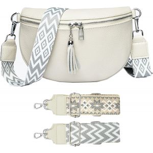 RFCBC-Sac Banane Femme en Cuir Véritable Sac bandoulière Femme Petit Sacoche Banane Chic Sac a Main Femmes Bandoulieres avec 2 Sangles Larges Réglables et Amovibles - Neuf