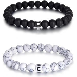 Kal-Lot De 2 Bracelets Avec Lettres De L'alphabet De 8 Mm En Pierre Naturelle Pour Couple Livr&eacute; Dans Une Bo&icirc;te Cadeau Raffin&eacute;e - Neuf