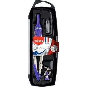 KALANKA-- Coffret Origin 3 Pièces - Fabrication Française - Compas Scolaire + Bague Universelle + Étui-Mines - Avec Sécurité Protège Pointe et Mine + Branches en Acier - Coloris Aléatoire - Neuf