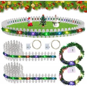 Mevronisshop-Lot De 2 Clôtures De Noël Miniatures En Bois - Mini Guirlande Lumineuse Led - Accessoires De Lutin Miniature - Mini Clôture De Maison De Poupée - Décoration De Porte De Lutin - Décoratio - Neuf