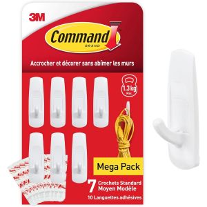 Crochets Design Moyen, Mod&egrave;le Blanc - Lot de 6 Crochets et 9 Languettes Moyennes - Pour Accrocher et D&eacute;corer Sans Ab&icirc;mer - Neuf