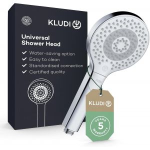 CAP-KLUDI-X3 Douchette anti calcaire avec 3 types de jets, douchette économisant l'eau en option (standard 15l/min, option 9 l/min), douchette à main (Ø11,7 cm), chromé - Neuf