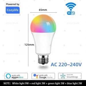 Lugh-18w Wifi-Ac 220-240vampoule Intelligente Wifi E27 À Intensité Variable,Rgbcw,Lumière Led Colorée 220v,Application Réglable,Prise En Charge De La Commande Vocale Alexa Google Home - Neuf