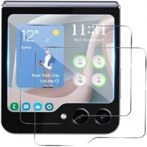 Sjzg-2 Pi&egrave;ces Ext&eacute;rieur Verre Tremp&eacute; Protecteur D'&eacute;cran Pour Samsung Galaxy Z Flip 5, [Anti Rayures&ans Bulle] 9h Duret&eacute; 99% Haute Transparence Film De Vitre Protection D'&eacute;cran (Transparent) - Neuf