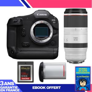 Boitier Canon EOS R1 + RF 100-500mm f/4.5-7.1 L IS USM + 1 SanDisk 128GB Extreme PRO CFexpress Type B + Canon LP-E19 + Ebook 'Devenez Un Super Photographe - Neuf