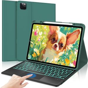 Coque Clavier pour iPad Pro 12.9"" (6e/5e/4e/3e) Gen, AZERTY Fran&ccedil;ais Clavier r&eacute;tro&eacute;clair&eacute; 7 Couleurs D&eacute;tachable sans Fil Bluetooth, &Eacute;tui iPad Air 13"" (M3 2025/M2 2024), Noir - Neuf