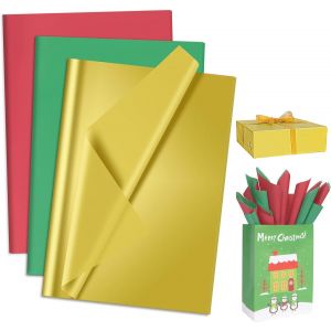 Papier Cadeau No&euml;l, 60 Feuilles Papier De Soie Rouge, Vert & Dor&eacute; Brillant, Papier De Soie Emballage Color&eacute; Pour Pr&eacute;sents Festifs, Loisirs De Vacances, D&eacute;coration Hivernale, Craft, 50x35cm - Neuf