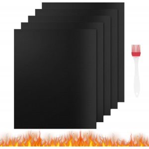 AYUHR-Cuisson Barbecue Tapis Anti-adhérent,Feuille de Cuisson pour Barbecue,4PCS Tapis de Barbecue en Téflon Film de Grill ARéutilisable, Nettoyable, Résistant à la Chaleur Cuisson Four Accessoire - Neuf