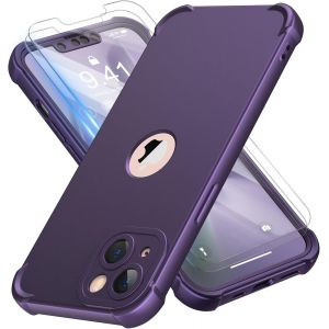 Maa-Coque Pour Iphone 13 Avec 2 Pièces Verre Trempé Protection Écran, 2 En 1 Antichoc Souple Silicone Tpu Arrière Rigide Pc Avant Housse De Protection Pour Iphone 13 Case 6,1 Pouces Violet Foncé - Neuf