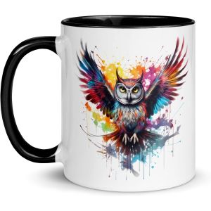 Eryi-- Tasse Hibou Chouette Design Café Thé Mug Animaux Graphique Original Cadeau Calin Couple Nature Animaux Oiseaux Rapaces Femme (Hibou Coloré) - Neuf