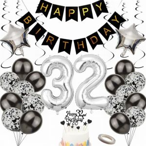 ChicSlick-Ballon 32E Anniversaire Décoration 32 Ans Hommes Femmes Noir Et Argent Décoration De Fête 32E Anniversaire Homme Décoration De Fête 32 Ans Anniversaire Homme Décoration Cadeau 32 A[X2054] - Neuf