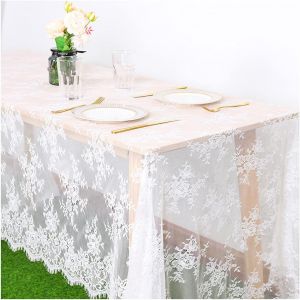 Sjzg-Nappe En Dentelle Blanche 60x120 Pouces Nappes En Dentelle Rectangulaire Nappe Florale Nappe De F&ecirc;te En Plein Air Linge De Table En Dentelle Classique Nappe En Dentelle De Vinyle Pour Table De J - Neuf