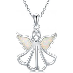 Collier Ange Gardien En Argent Sterling 925 Avec Pendentif En Opale - Cadeau Pour Fille Et Femme,Argent Sterling - Neuf