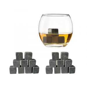Ensemble De 18 Pierres &Agrave; Whisky Avec Pochette - Granit Naturel, Rafra&icirc;chit Les Boissons Sans Dilution, Pochette En Velours Incluse - Neuf