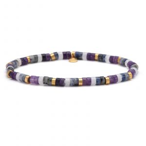 Bracelet Acier Perles Heishi 4mm Am&eacute;thyste Et Jaspe Blanche Et Bleue - Neuf