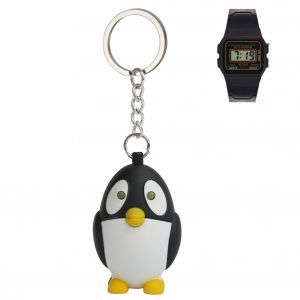 Porte-Cles Avec Pendentif Pingouin Lumineux A Led Et Son, Avec Montre Pour Enfants - Neuf