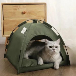Lit De Tente Pour Animaux De Compagnie,Intérieur Avec Rembourrage Optique,Poignées De Tente Coniques,Accent De Chat Amovible Et Lavable,Adapté Aux Chiens Et Aux Chats.Green.35x35x30cm - Neuf