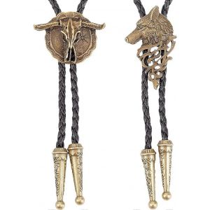 Lot De 2 Cravates Bolo En Cuir Avec Collier Pistolet Aigle, Style Western Cowboy, Cordon En Corde - Neuf