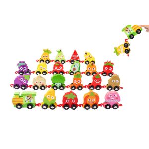 Train en bois &agrave; chiffres pour enfants - Motif fruits et l&eacute;gumes - Jouet &eacute;ducatif - Neuf