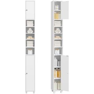 SUBZONAL-Meuble Salle de Bain Colonne Salle de Bain 180cm Armoire de Rangement &eacute;troite 20x20cm avec &eacute;tag&egrave;res R&eacute;glables, Meuble Salle de Bain Compact pour WC, Petits Espaces (Blanc) - Neuf