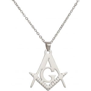 Kal-Collier Avec Pendentif Symbole Maçonnique Franc-Maçon - Société Secrète - Carré Et Boussole - Symbole Maçonnique - Acier Inoxydable - Bijoux - Chaîne Cadeau - Neuf
