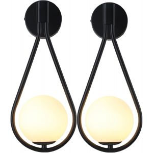 Applique Boule Verre Led 5w,Applique Murale Verre,Applique Murale Boule,Applique Art Deco,Lampe Vintage,Applique Globe Verre Pour Salon,Chambre,Chevet,Escalier (Noire X 2) - Neuf