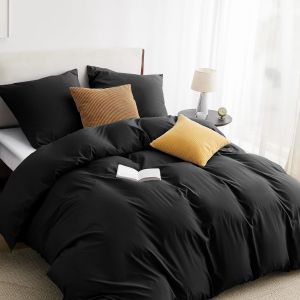 Microfibre Bed Linen 80 X 80 Cm And Pillowcase 155 X 220 Cm Black - Neuf