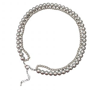 Collier De Perles Pour Femme, Plaqué Or, Gris/Blanc, 2 Rangs, Long, Empilable, Gris - Neuf
