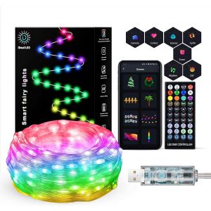 JGD-Guirlande lumineuse LED 10 m/100 LED avec contr&ocirc;le par application de contr&ocirc;le de couleur avec synchronisation de la musique &agrave; distance - Bande lumineuse LED RGBIC pour vacances, mariage, - Neuf