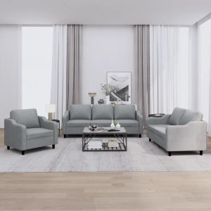 Prolenta Premium - Ensemble De Canap&eacute;s 3 Pcs Avec Coussins Gris Clair Tissu - Neuf