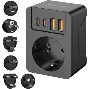 Adaptateur Prise France vers USA/UK/JAP/AUS/Afrique du Sud/EU, Adaptateur Voyage Universel International avec 2 USB et 2 Type C(PD 20W), Type B/G/E/F/A/I/M Prise vers UK Canada Singapore HK-Noir - Neuf
