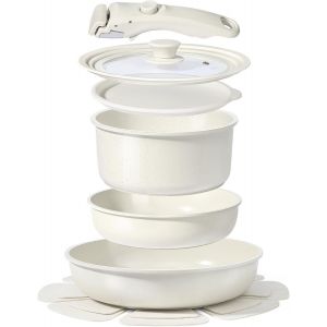 Subzonal-7 Pi&egrave;ces Casseroles Et Po&ecirc;les En C&eacute;ramique Antiadh&eacute;sives, Batterie De Cuisine En Fonte Pour Plaque &Agrave; Induction, Batterie De Cuisine Avec Po&ecirc;les &Agrave; Frire, Batterie De Casseroles 8pcs - Neuf