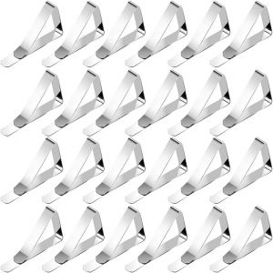 ChenQuanSarl-24Pcs Clip Pince Pour Nappe Nappe De Table Anti-Glissant En Acier Inoxydable Exterieure Intérieur Pour Restaurant Fêtes Pique-Nique Jardin, Argent - Neuf