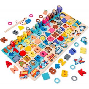 ChenQuanSarl-Jeu Montessori Enfant 3 4 5 Ans ¿ Puzzle Alphabet En Bois, Jouet Educatif Apprendre À Lire Et Écrire, Motricité Fine, Jeu De Pêche Et Trieur De Formes, Activité Maternelle, Cadeau Pour F - Neuf