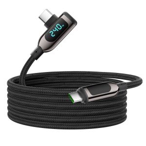 240W C&acirc;ble USB C vers USB C &agrave; angle droit [2M],C&acirc;ble de charge rapide de type C tress&eacute; en nylon avec affichage LED pour lPhone 16/15 Pro Max, Galaxy S25/S24 Ultra, MacBook, Laptop,Noir - Neuf