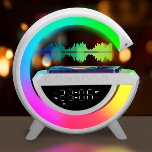 Fabur-Veilleuse Bluetooth Haut-Parleur,Chargeur Sans Fil Lampe De Chevet Multicolore À Intensité Variable,Réveil,Haut-Parleur Sans Fil Avec Lumières Prise Avec Synchronisation De La Musique - Neuf