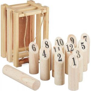 Kubb,Jeu Kubb Viking En Bois,Caisse De Transport,Adultesm Enfants,12x28x18m5 Cm,Jardin,Camping,Nature - Neuf
