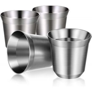 Lot De 4 Tasses À Expresso En Acier Inoxydable - 80 Ml - Double Paroi Isolée - Résistantes À La Chaleur - Incassables - Sans Pied - Pour Intérieur Ou Extérieur - Pour Événements En Intérieur Ou En - Neuf