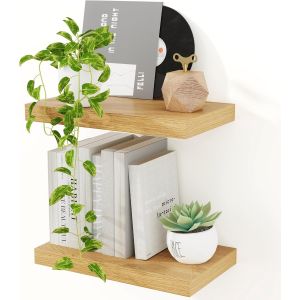 CAUC-Lot de 2 &eacute;tag&egrave;res murales en Bois de ch&ecirc;ne - 40 cm &eacute;tag&egrave;re Flottante, 23,5 cm de Profondeur - pour Cuisine, Bureau, Salle de Bain, Chambre et Salon - Neuf