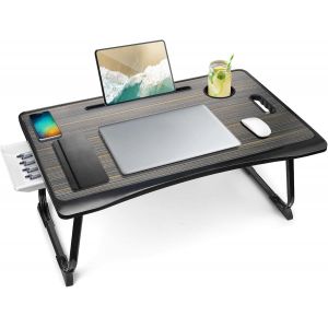 acdsgd-Table pour Ordinateur Portable, Table de Lit, Support pour Ordinateur Portable, Support de Lecture avec Tiroir de Rangement et Porte-gobelet pour Boire sur Le Lit/Canap&eacute; - Noir - Neuf