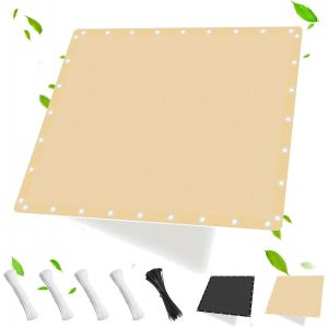 Ulteronixshop-Voile d'ombrage avec ?illets rectangulaire 1x2m, perm&eacute;able &agrave; l'eau et au vent, tissu PEHD, protection solaire pour terrasse, jardin, balcon, camping, avec cordes et serre-c&acirc;bles, beige - Neuf