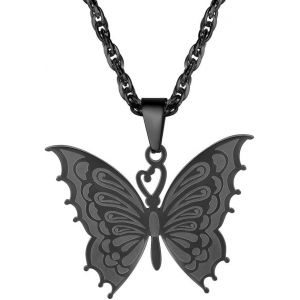 Collier Papillon, Plaqué Or 18 Carats/Noir, Acier Inoxydable 316l, Bijou Pour Femme, Livré Avec Boîte - Neuf