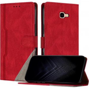 Kal-Étui Pour Samsung Galaxy A520/A5 2017, Housse En Cuir Pu Avec [Protection Antichoc Tpu] [Fonction Support] [Porte-Cartes ] Antichoc Magnétique Coque Pour Galaxy A520 - Rouge - Neuf