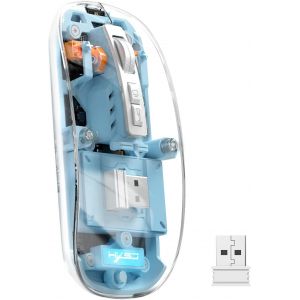 KALANKA-Souris Bluetooth sans Fil T900, Souris sans Fil Mince Multi-appareils (Double Mode : BT 5.1/5.2+2.4G), Batterie 400 mAh 2400 DPI Souris USB Optique Transparente (Bleu) - Neuf