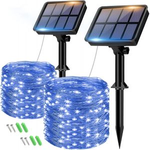 Btfarm Guirlande Solaire Extérieure 2x8m 80led - Lumineuse Étanche 8 Modes - Décoration Pour Jardin, Terrasse, Cour, Maison, Noël, Mariage, Fête (Bleu) - Neuf