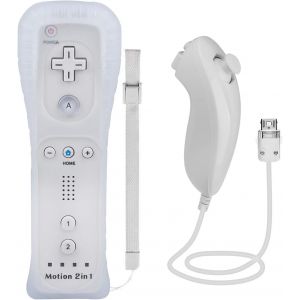 2en1 Manette de Wii avec Manette Nunchuck,Contr&ocirc;leur de Wii T&eacute;l&eacute;commande Controller de Wii Remote Motion Plus Int&eacute;gr&eacute; avec Contr&ocirc;leur Nunchuk &Eacute;tui en Silicone Dragonne pour Wii - Neuf