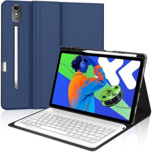 Clavier Pour Lenovo Idea Tab Pro 12.7"" 2025, &Eacute;tui Clavier Pour Lenovo Idea Tab Pro 2025 Magn&eacute;tique D&eacute;tachable Azerty Layout Fran&ccedil;ais Bluetooth, Bleu Fonc&eacute; - Neuf